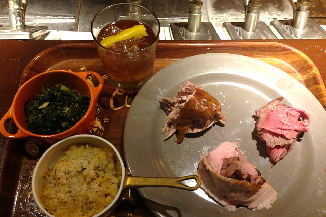 Carved meats, mac & cheese, creamed spinach and Improved Old Fashioned FTW
