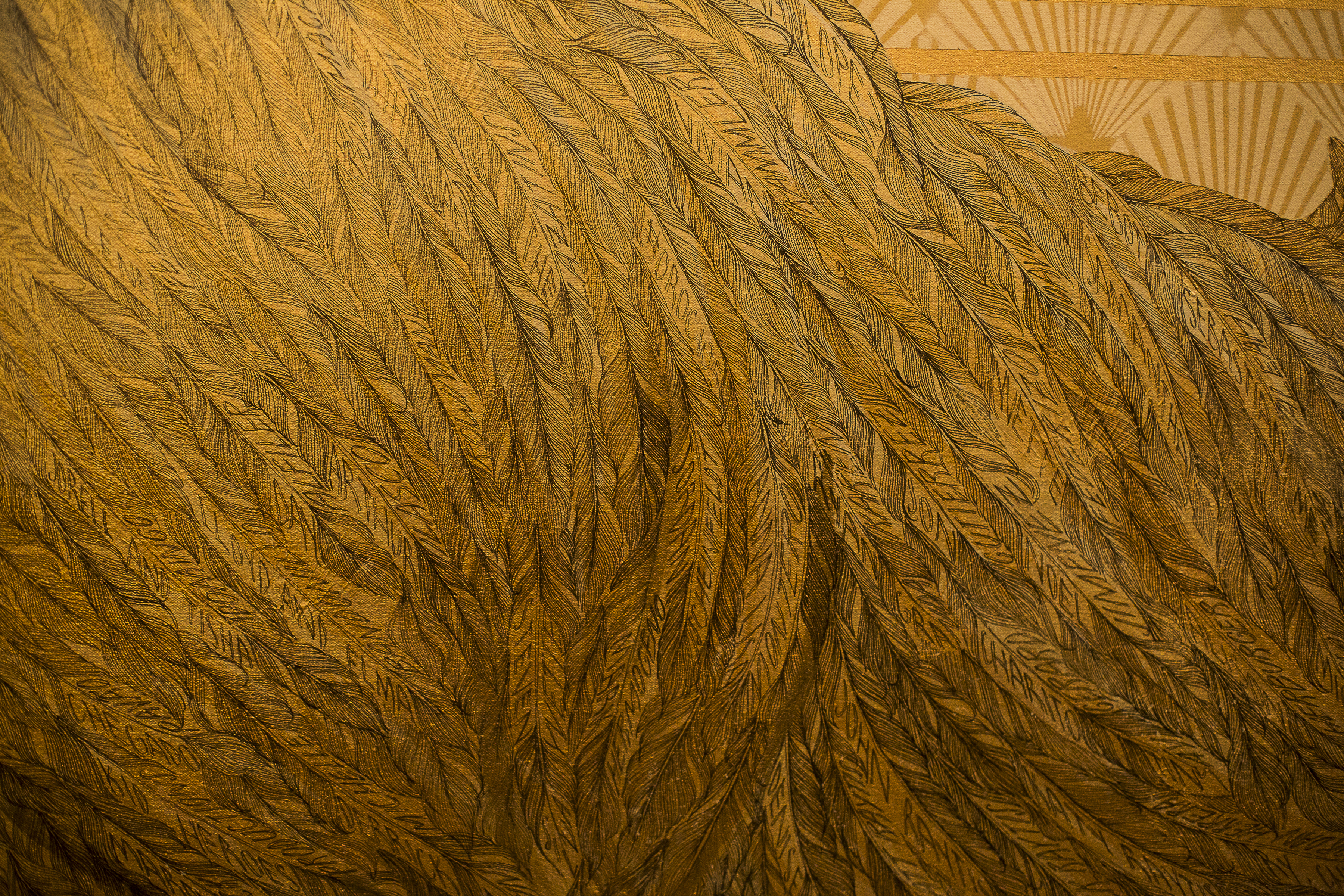 Close up of Lady Genever's feather skirt