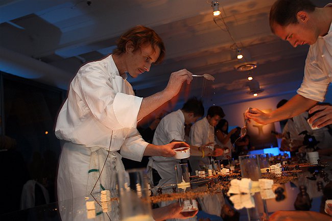 Grant Achatz and the Alinea chefs paint on their glass canvas