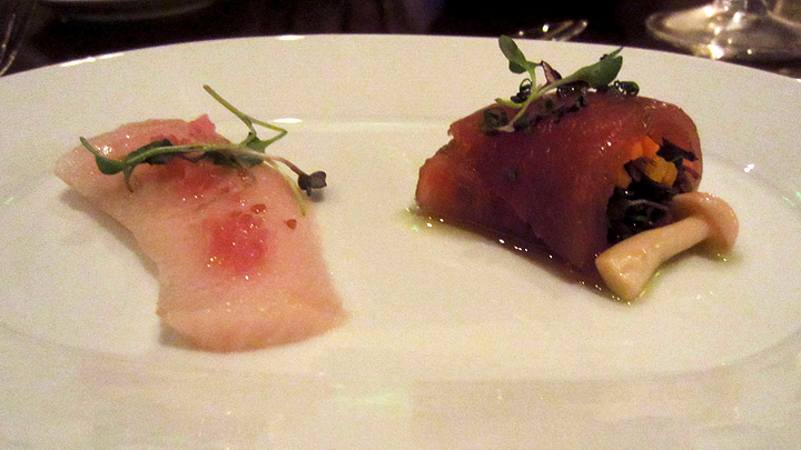 Duo of raw yellowtail and tuna "susci" at Scarpetta