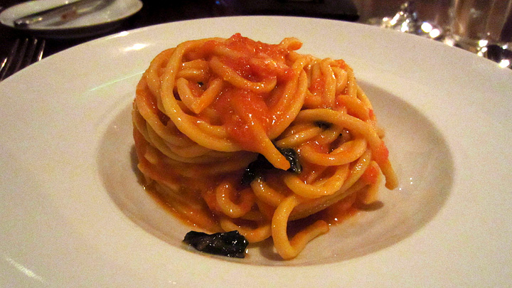 Spaghetti with tomato and basil at Scarpetta