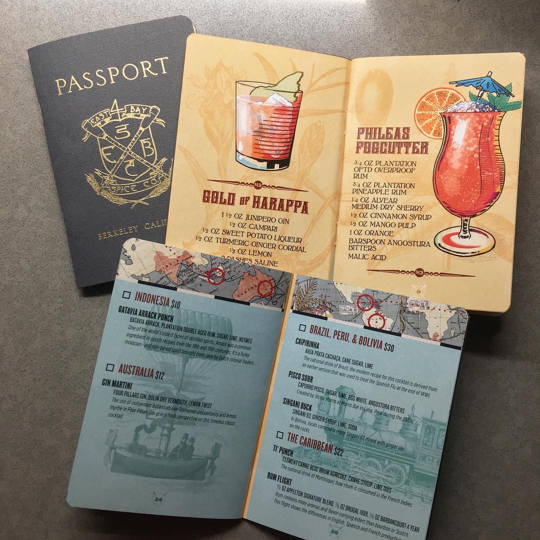 Passport menu for East Bay Spice Company in Berkeley by Wexler of California