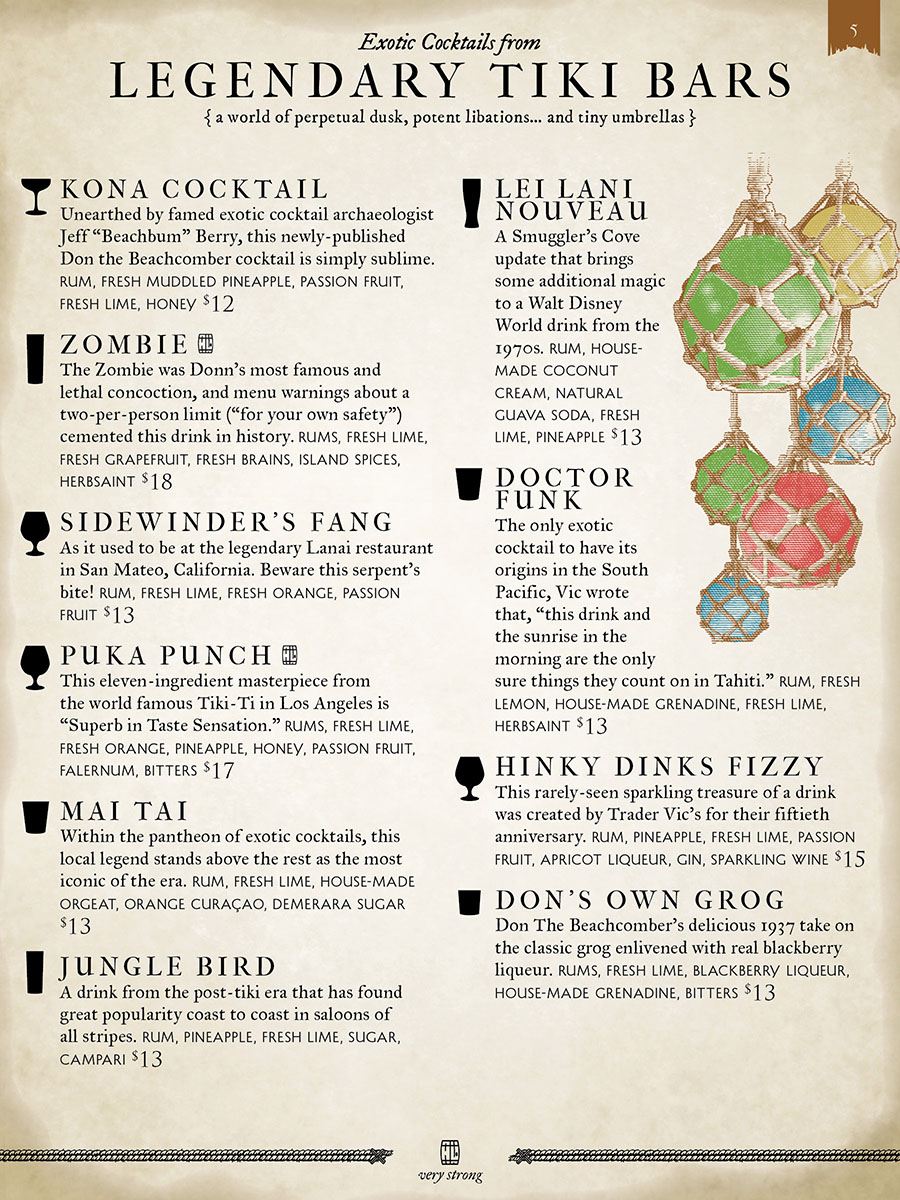 Page from the Smuggler's Cove cocktail menu